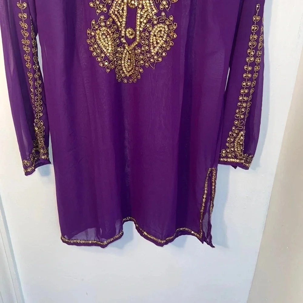 Abdul Majeed,L made in India jeweled embellished purple‎ sheer top/dress